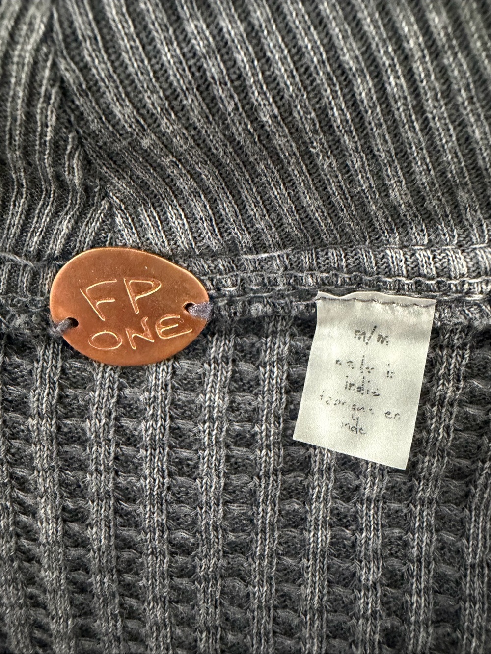 Free People Ashton Zip Thermal M Charcoal Waffle Knit Top - Picture 2 of 9